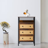 3 Drawer Wooden Rustic Storage Cabinet with Rattan Drawers