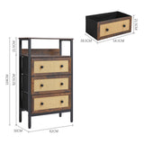 3 Drawer Wooden Rustic Storage Cabinet with Rattan Drawers
