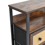 4 Drawer Rustic Rattan Storage Cabinet with Drawers and Open Shelf