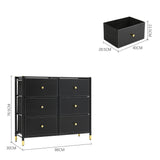 Stylish Storage Cabinet with 6 Fabric Drawers Gold Accents Black Frame