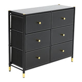 Stylish Storage Cabinet with 6 Fabric Drawers Gold Accents Black Frame