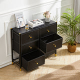 Stylish Storage Cabinet with 6 Fabric Drawers Gold Accents Black Frame