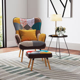 Wingback Armchair with Footstool Modern Velvet Reading Chair