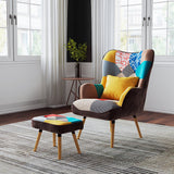 Wingback Armchair with Footstool Modern Velvet Reading Chair