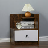 Urban Style Wooden Nightstand Bedside Table with Drawer and Open Shelves