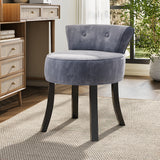 Velvet Buttoned Vanity Stool with Plush Seat and Curved Backrest