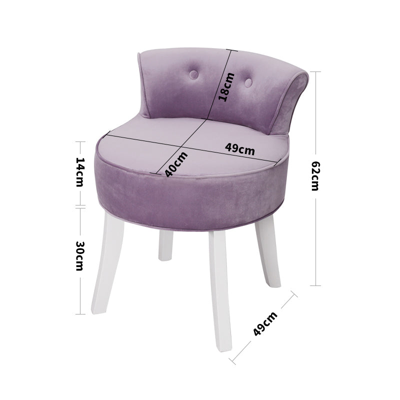 Velvet Buttoned Vanity Stool with Plush Seat and Curved Backrest