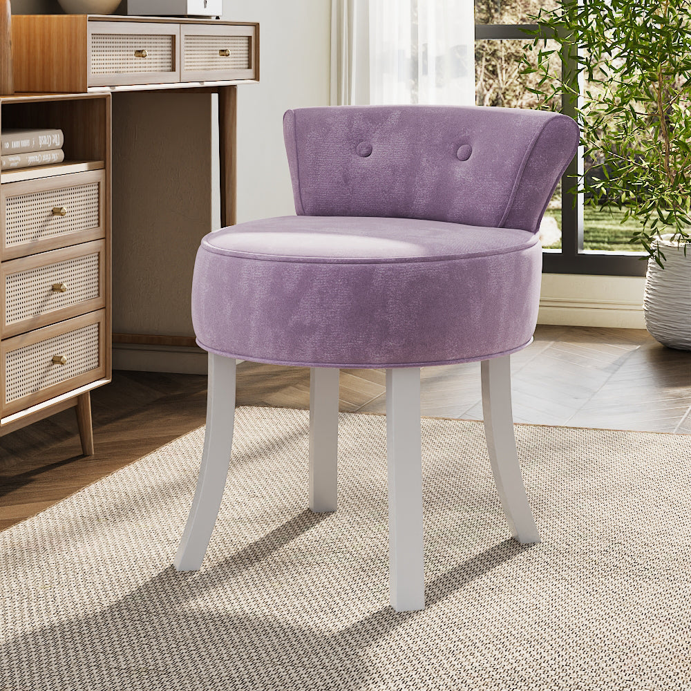 Velvet Buttoned Vanity Stool with Plush Seat and Curved Backrest