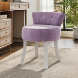 Velvet Buttoned Vanity Stool with Plush Seat and Curved Backrest