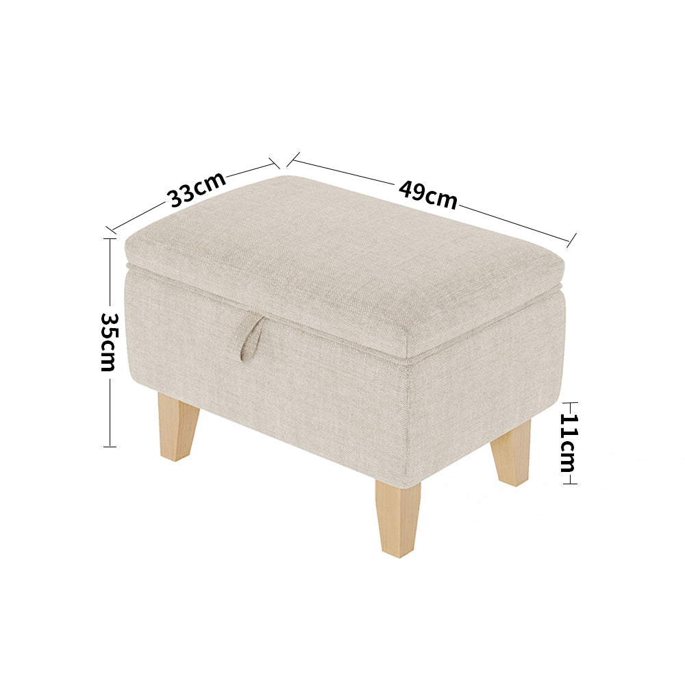 2-in-1 Linen Storage Organizer Ottoman Footstool with Cushion and Rubberwood Legs