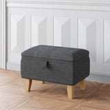 2-in-1 Linen Storage Organizer Ottoman Footstool with Cushion and Rubberwood Legs