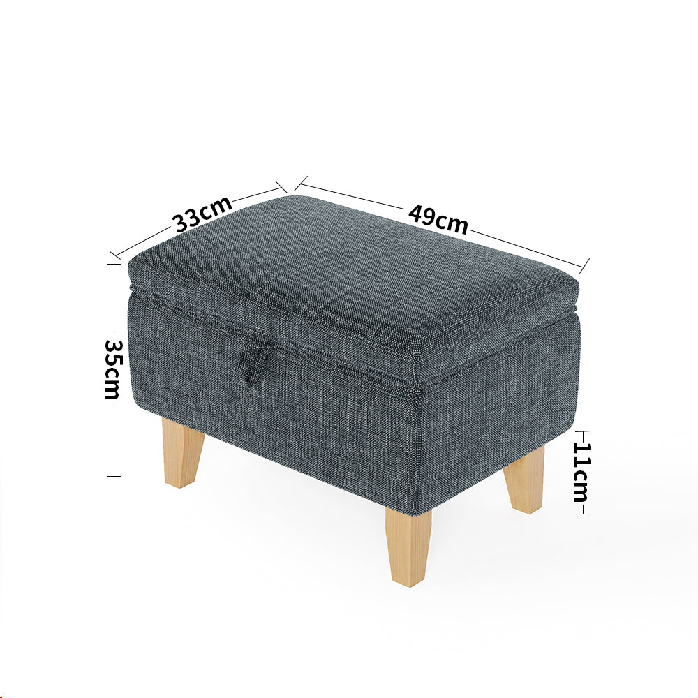 2-in-1 Linen Storage Organizer Ottoman Footstool with Cushion and Rubberwood Legs
