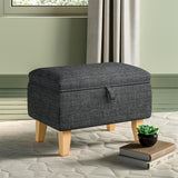 2-in-1 Linen Storage Organizer Ottoman Footstool with Cushion and Rubberwood Legs