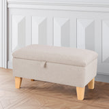 2 in 1 Linen Storage Organizer Ottoman Footstool with Hinged Lid Wooden Legs