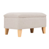 2 in 1 Linen Storage Organizer Ottoman Footstool with Hinged Lid Wooden Legs