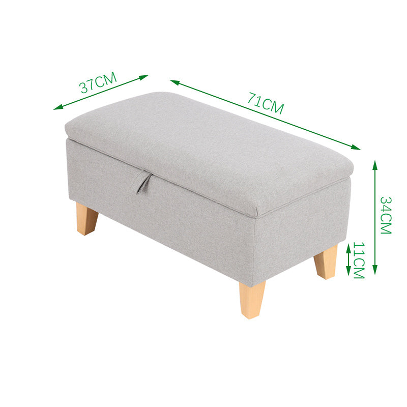 2 in 1 Linen Storage Organizer Ottoman Footstool with Hinged Lid Wooden Legs