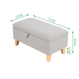 2 in 1 Linen Storage Organizer Ottoman Footstool with Hinged Lid Wooden Legs