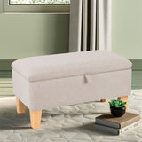 2 in 1 Linen Storage Organizer Ottoman Footstool with Hinged Lid Wooden Legs