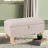 2 in 1 Linen Storage Organizer Ottoman Footstool with Hinged Lid Wooden Legs