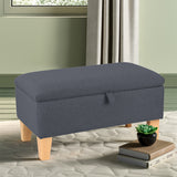2 in 1 Linen Storage Organizer Ottoman Footstool with Hinged Lid Wooden Legs