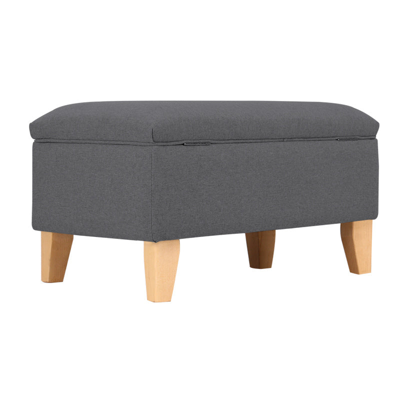 2 in 1 Linen Storage Organizer Ottoman Footstool with Hinged Lid Wooden Legs