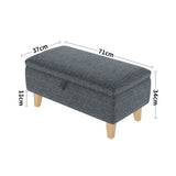 2 in 1 Linen Storage Organizer Ottoman Footstool with Hinged Lid Wooden Legs