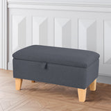2 in 1 Linen Storage Organizer Ottoman Footstool with Hinged Lid Wooden Legs
