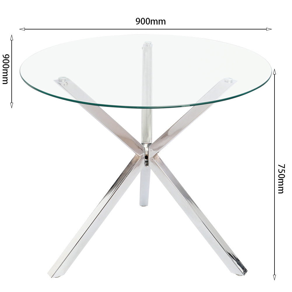 Round Tempered Glass Dining Table with Chrome Base Modern Small Dining Table