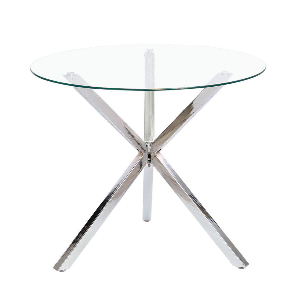 Round Tempered Glass Dining Table with Chrome Base Modern Small Dining Table