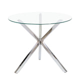 Round Tempered Glass Dining Table with Chrome Base Modern Small Dining Table