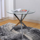 Round Tempered Glass Dining Table with Chrome Base Modern Small Dining Table