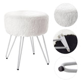 Round Plush Vanity Stool Padded Seat Metal Legs Dressing Table Chair