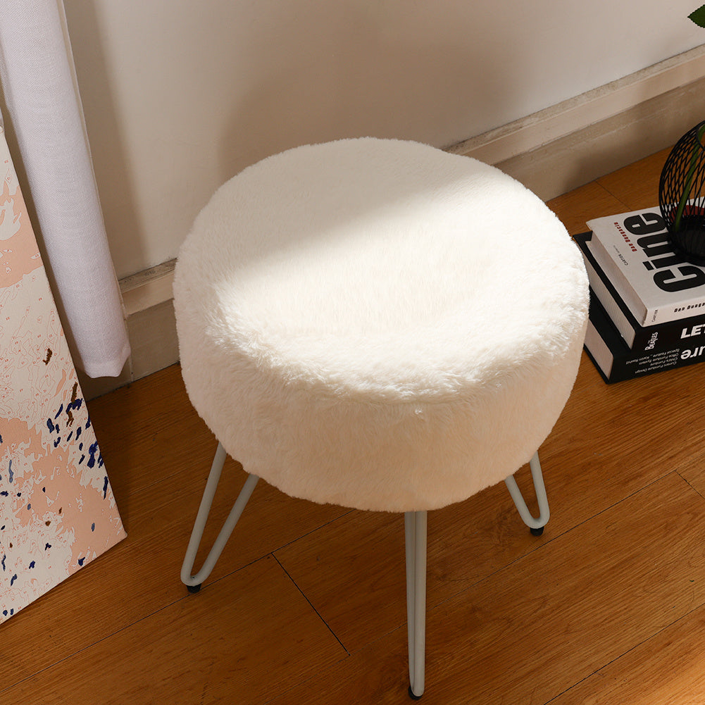 Round Plush Vanity Stool Padded Seat Metal Legs Dressing Table Chair