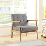 Solid Wood Frame Button Tufted Fabric Armchair Comfortable Seating