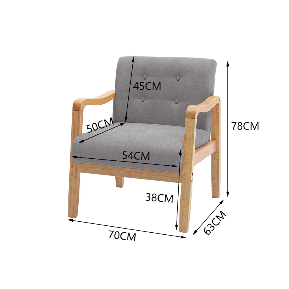 Modern Linen  Fabric Buttoned Armchair Ergonomic Accent Chair with Rubberwood Frame