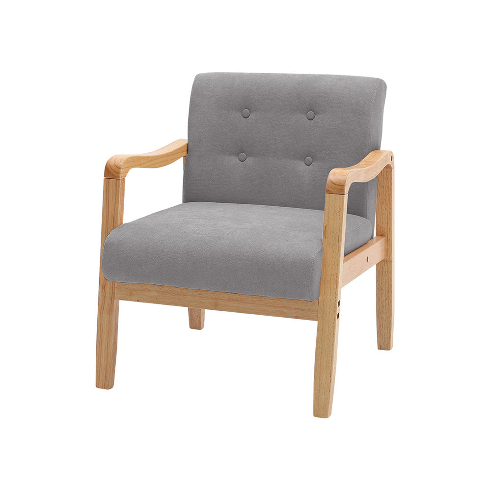 Modern Linen  Fabric Buttoned Armchair Ergonomic Accent Chair with Rubberwood Frame