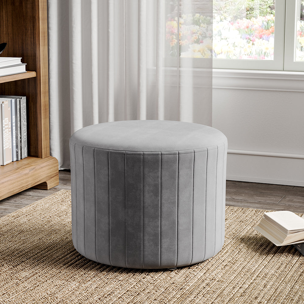 Round Flannel Footstool Modern Striped Ottoman Seat