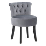 Grey Tufted Velvet Buttoned Dressing Table Stool Solid Wood Frame