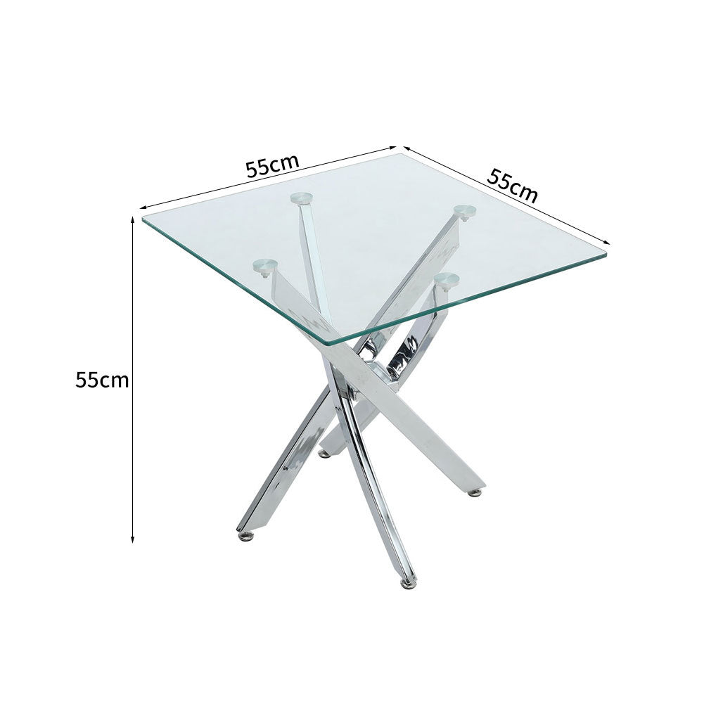 Square Tempered Glass End Table with Chrome Cross Legs
