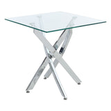 Square Tempered Glass End Table with Chrome Cross Legs