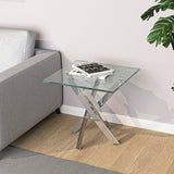 Square Tempered Glass End Table with Chrome Cross Legs