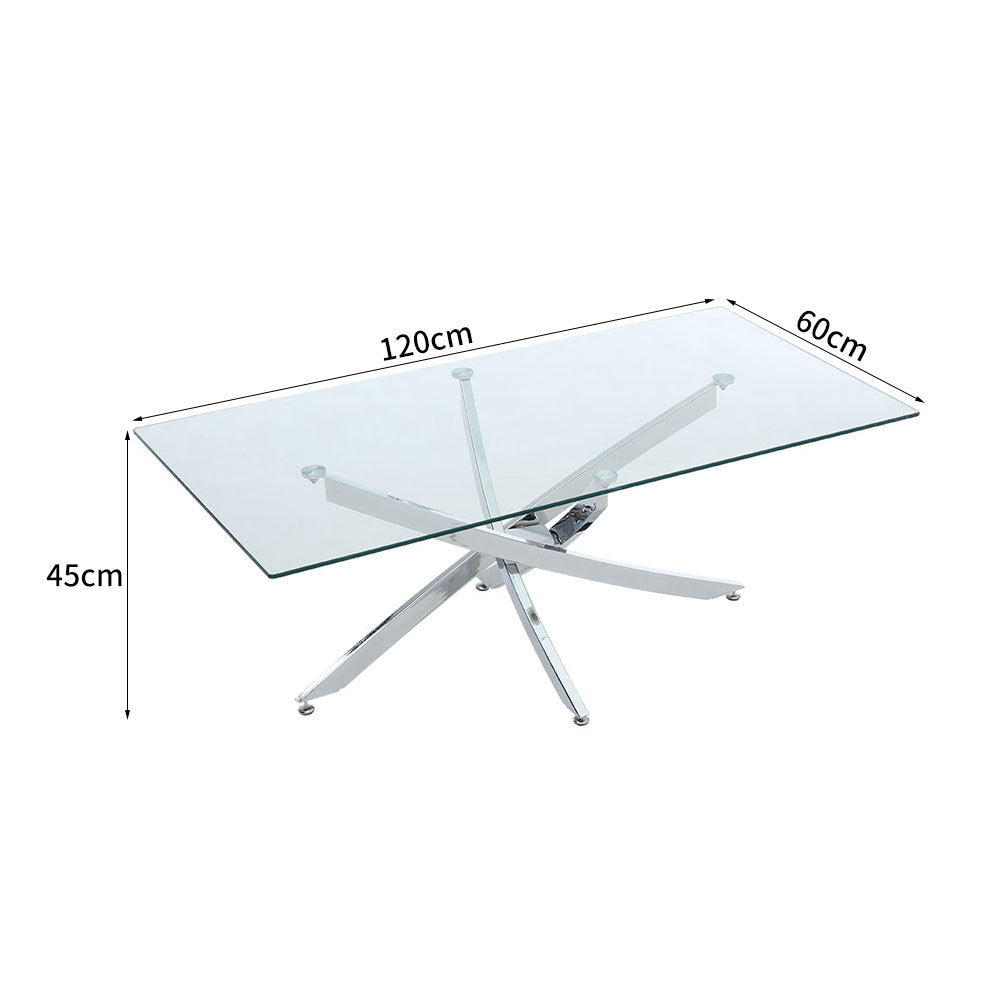 Modern Rectangle End Table Tempered Glass Top Chrome Legs Side Table