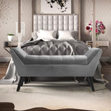 Velvet Bed End Bench With Arms Buttoned Upholstery Bedroom Seating