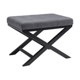 Linen Upholstered Footstool X Leg Design Multi Purpose Home Seat