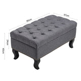 Upholstered Linen Footstool Storage Bench Button Tufted Wooden Legs