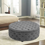 Linen Lotus Seedpod Chesterfield Buttoned Footstool Studded Edge