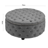 Linen Lotus Seedpod Chesterfield Buttoned Footstool Studded Edge
