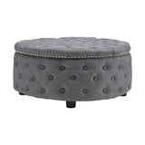 Linen Lotus Seedpod Chesterfield Buttoned Footstool Studded Edge