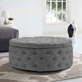 Linen Lotus Seedpod Chesterfield Buttoned Footstool Studded Edge