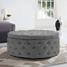 Linen Lotus Seedpod Chesterfield Buttoned Footstool Studded Edge